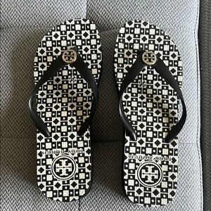 Tory Burch Black Sandals with Gold Accent
